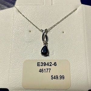 NWT Jessica blue sapphire necklace with tear drop shaped pendant